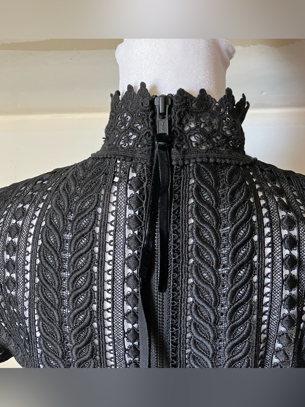 Perseverance London Black Lace Victorian High Neck Peplum Blouse Size 10 - Picture 11 of 11